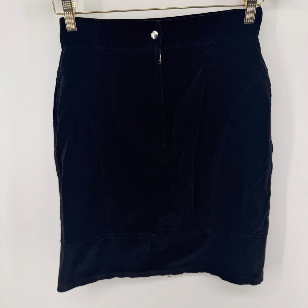 VTG Black Velvet Pencil Skirt High Waist Bodycon Streetwear Indie Goth Sz 3 USA